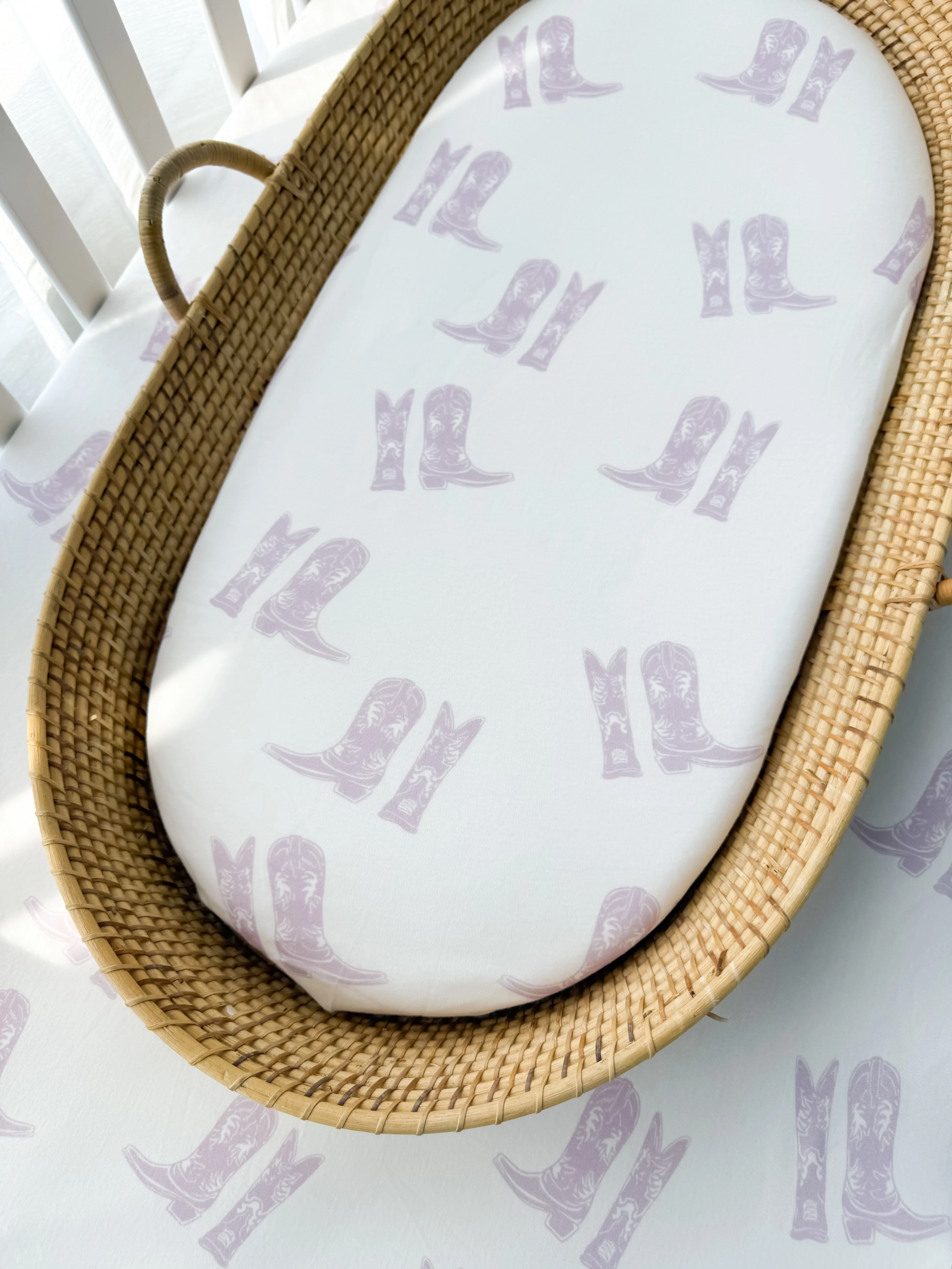 Bassinet Sheet | Lilac Cowgirl Boots - Image 2