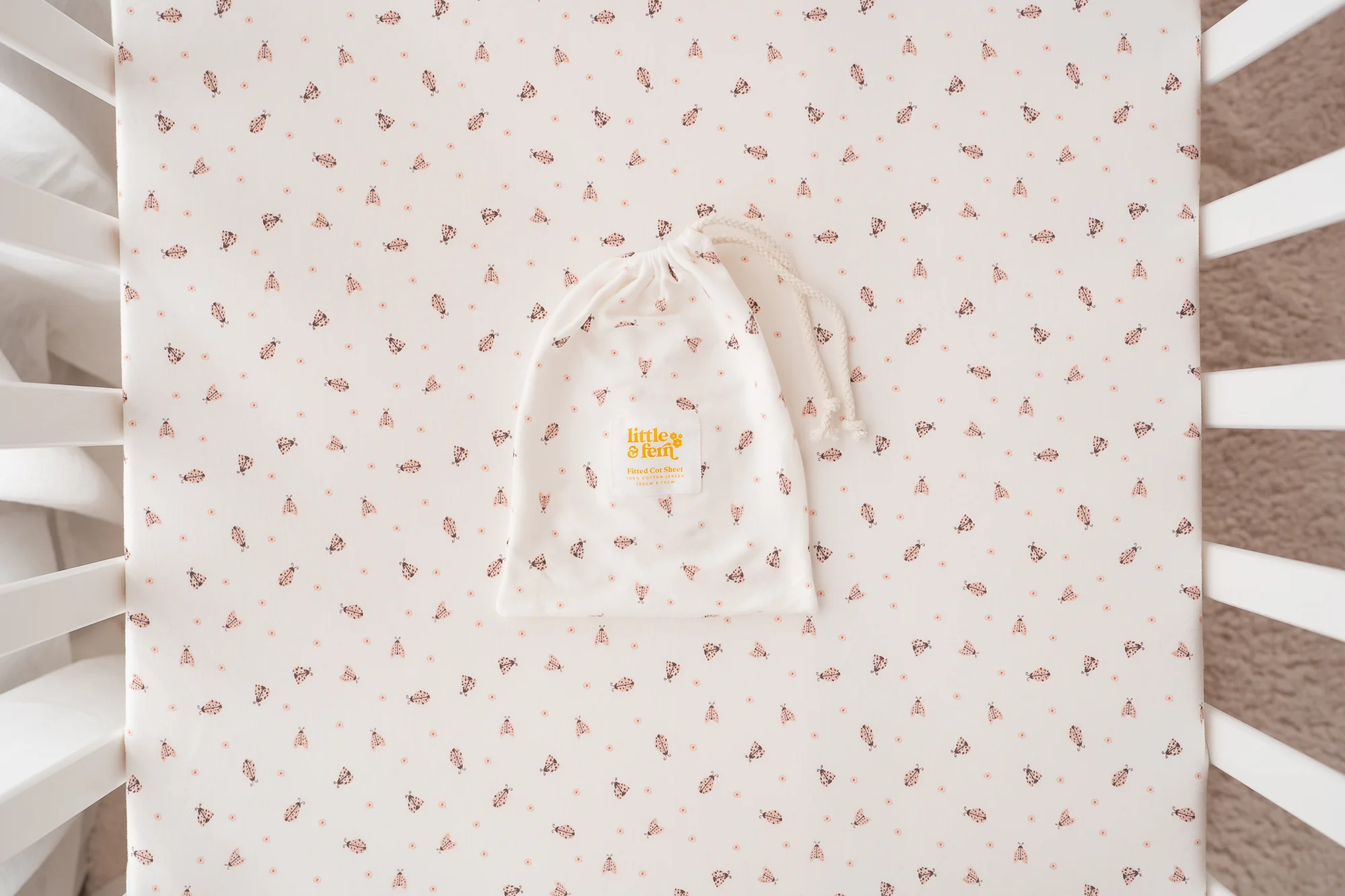 Cot Sheet | Pink Ladybug - Image 5
