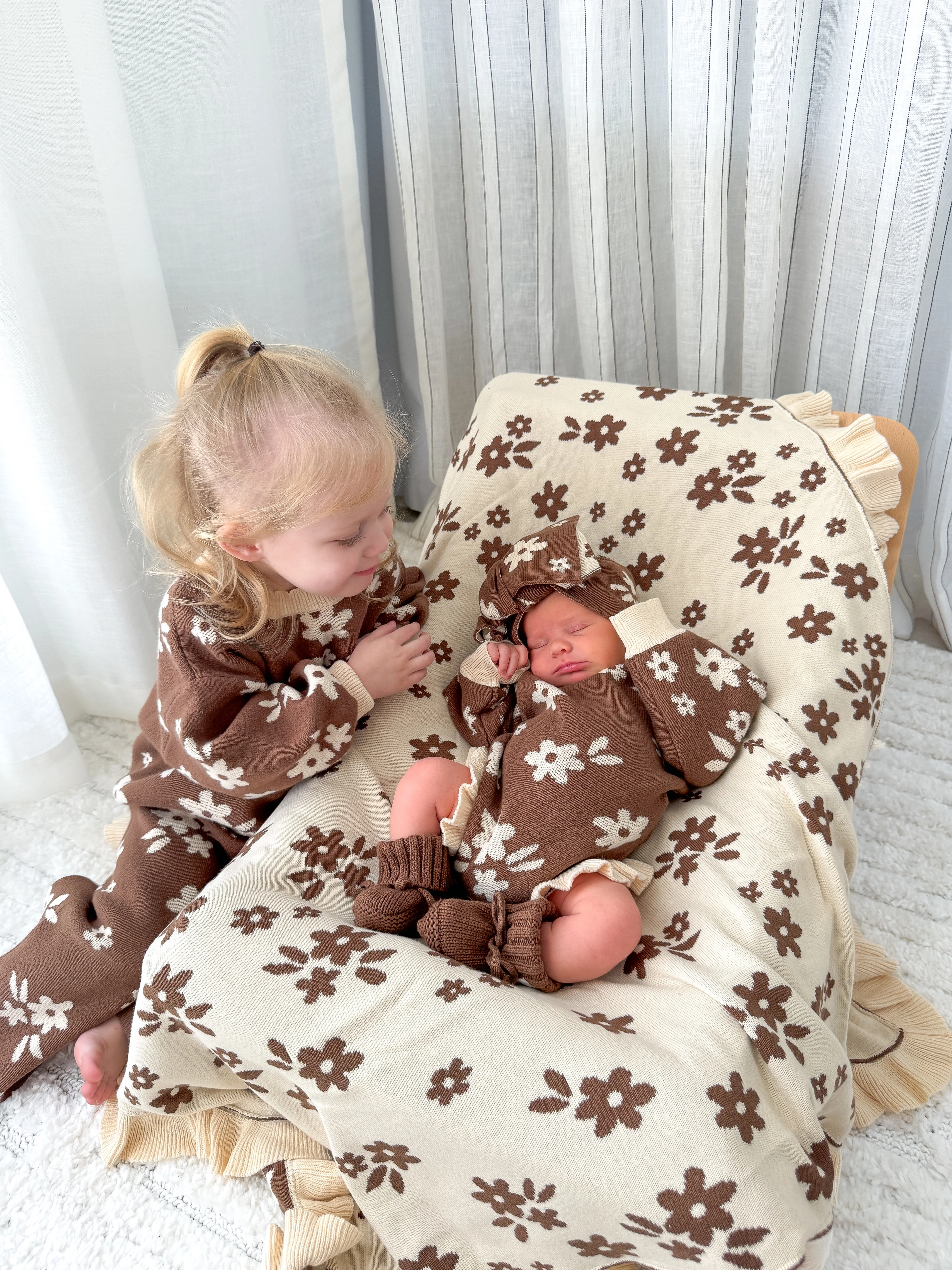 Frill Knit Blanket | Daisy Floral Chocolate - Image 5