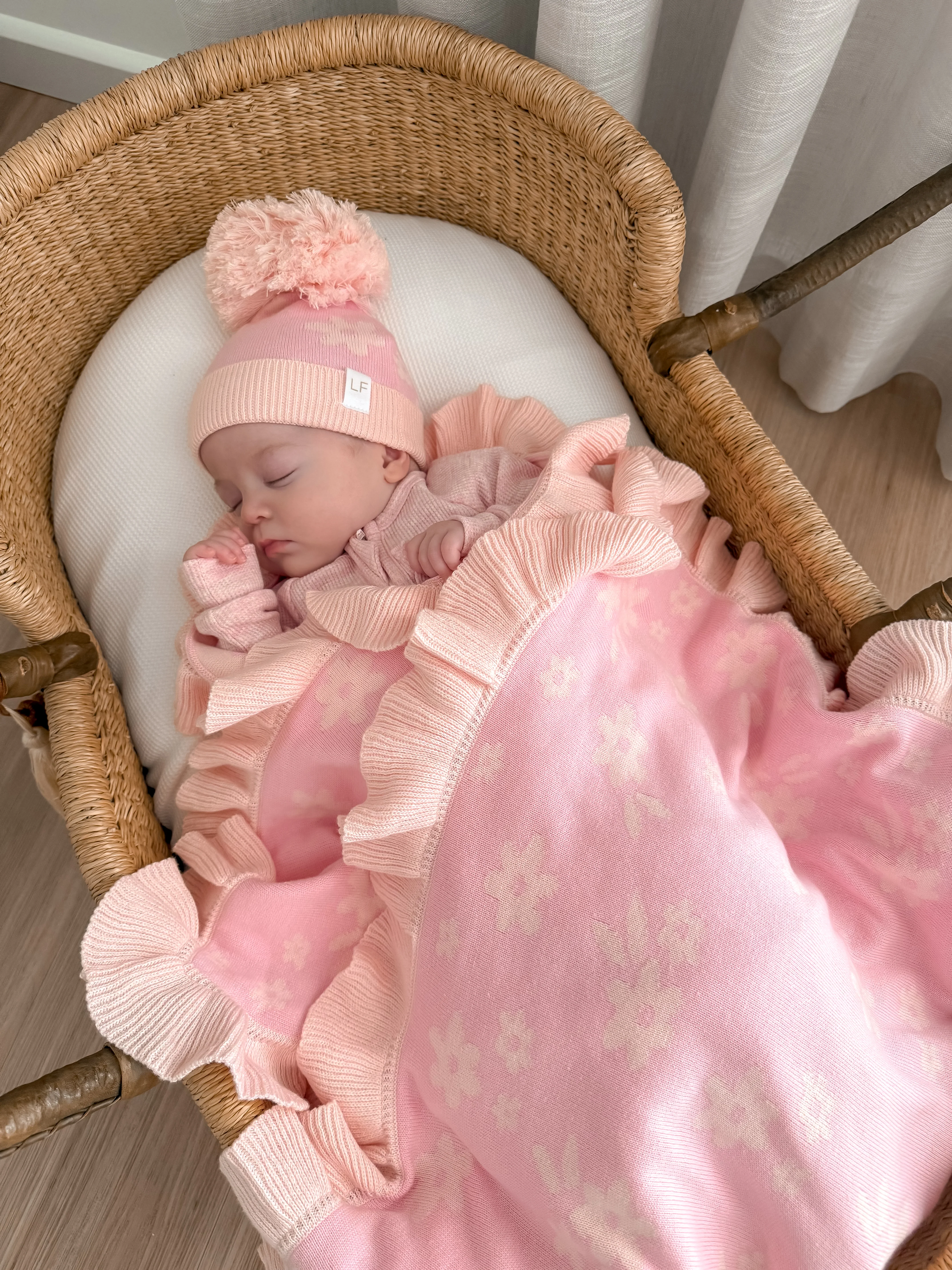 Frill Knit Blanket | Daisy Floral Pink - Image 11