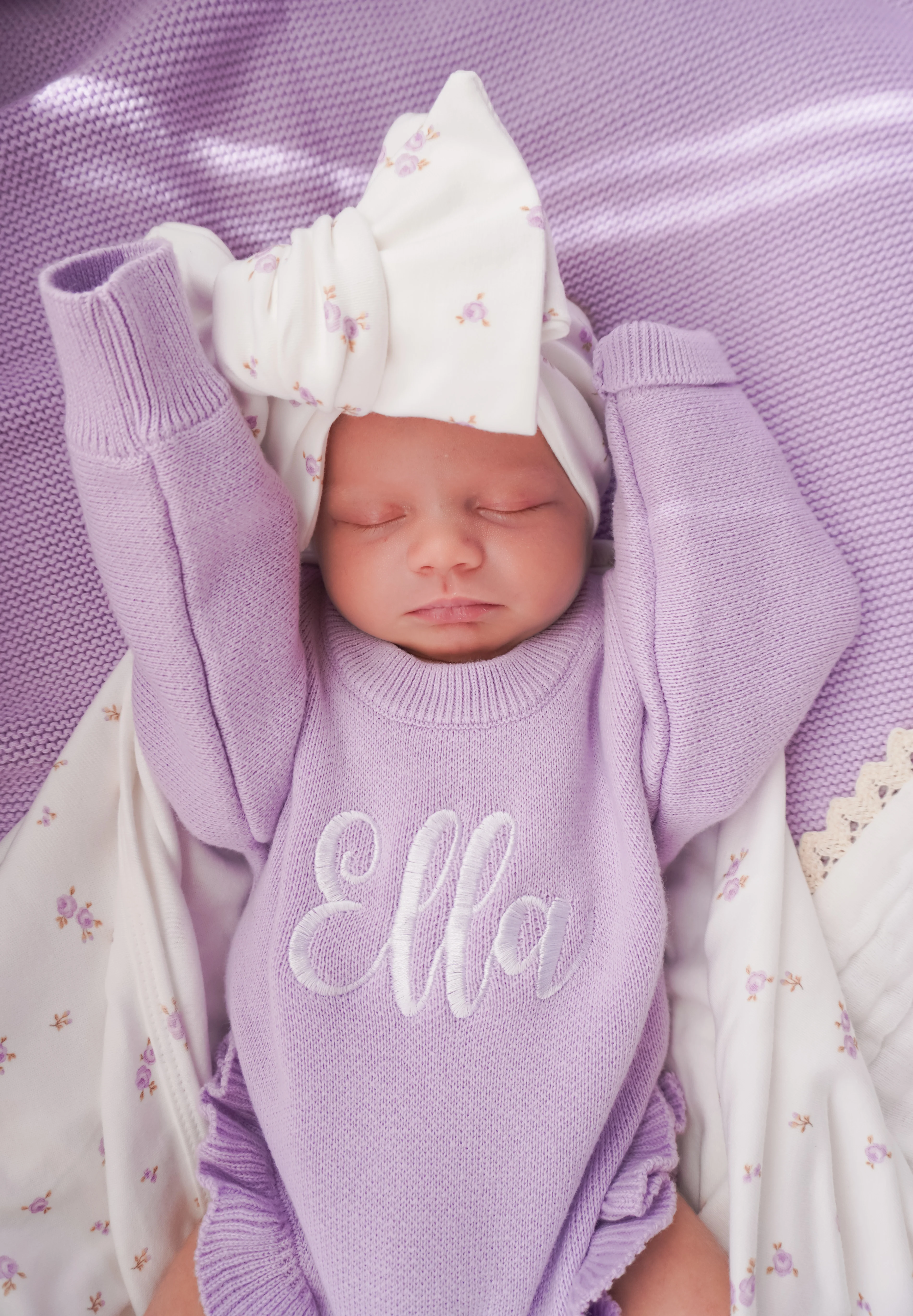 Frill Knit Romper | Pastel Lilac - Image 3