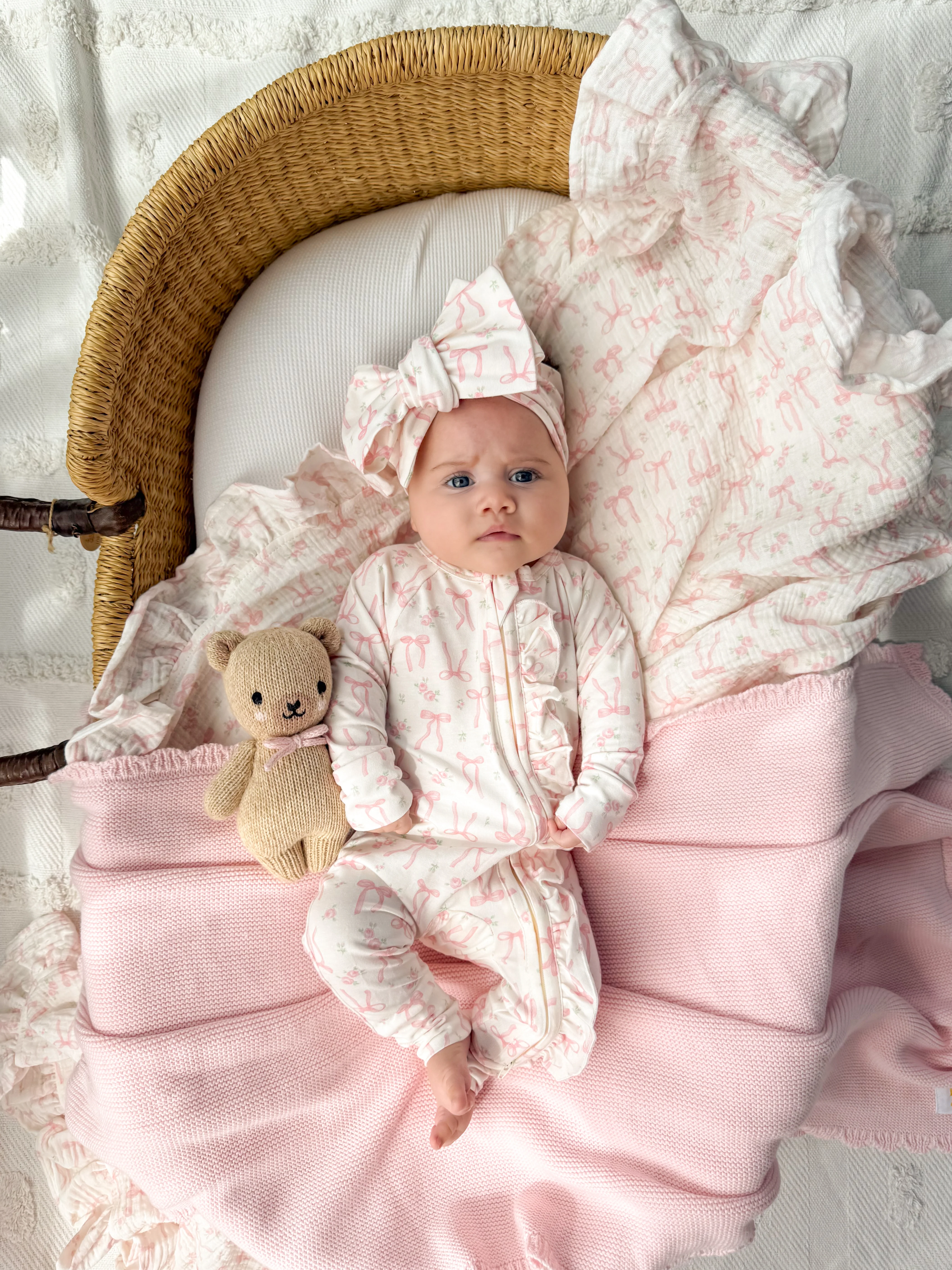 Frill Muslin Blanket | Bow Floral - Image 3