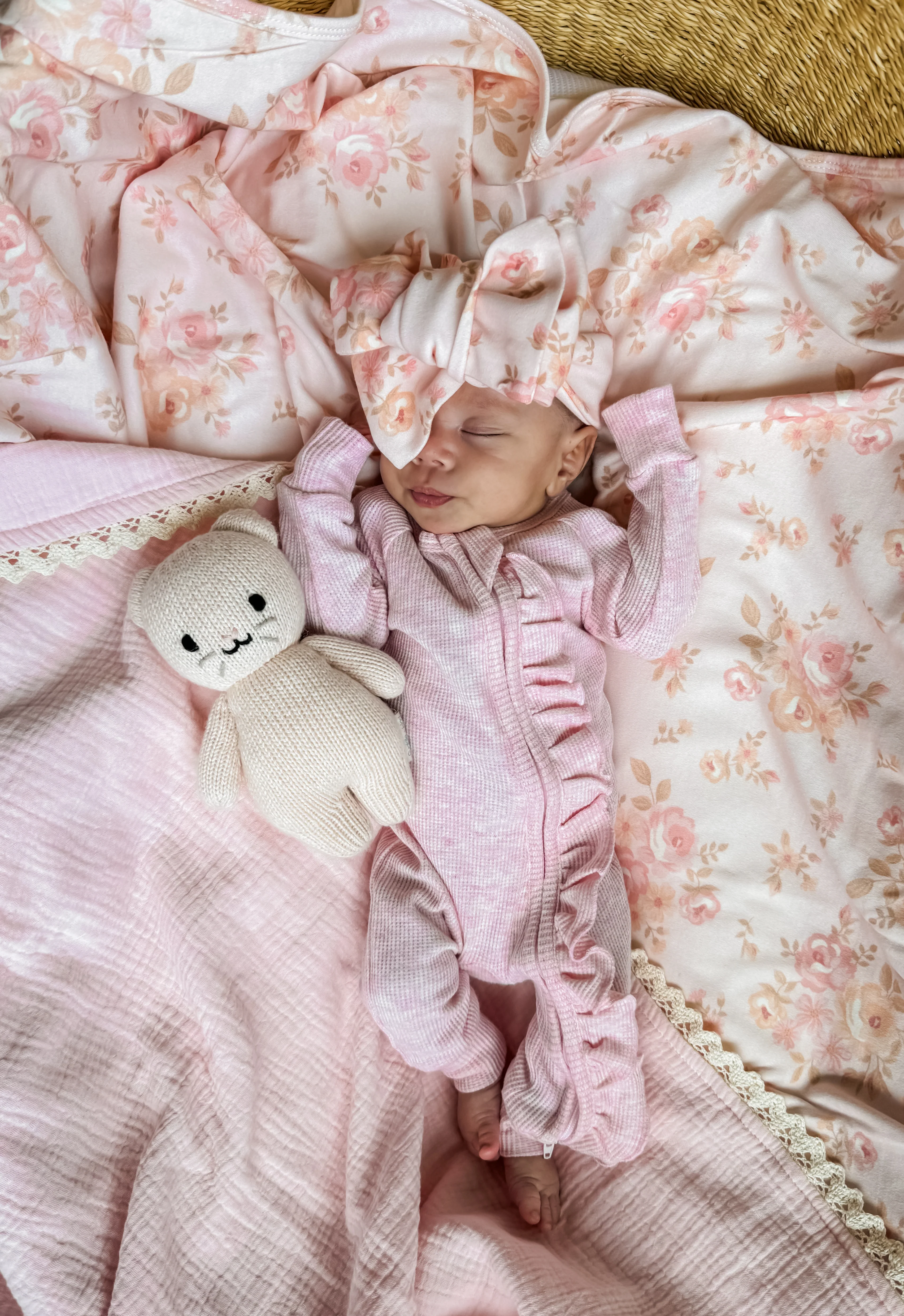 Frill Zip Romper | Baby Pink Marle Waffle - Image 3