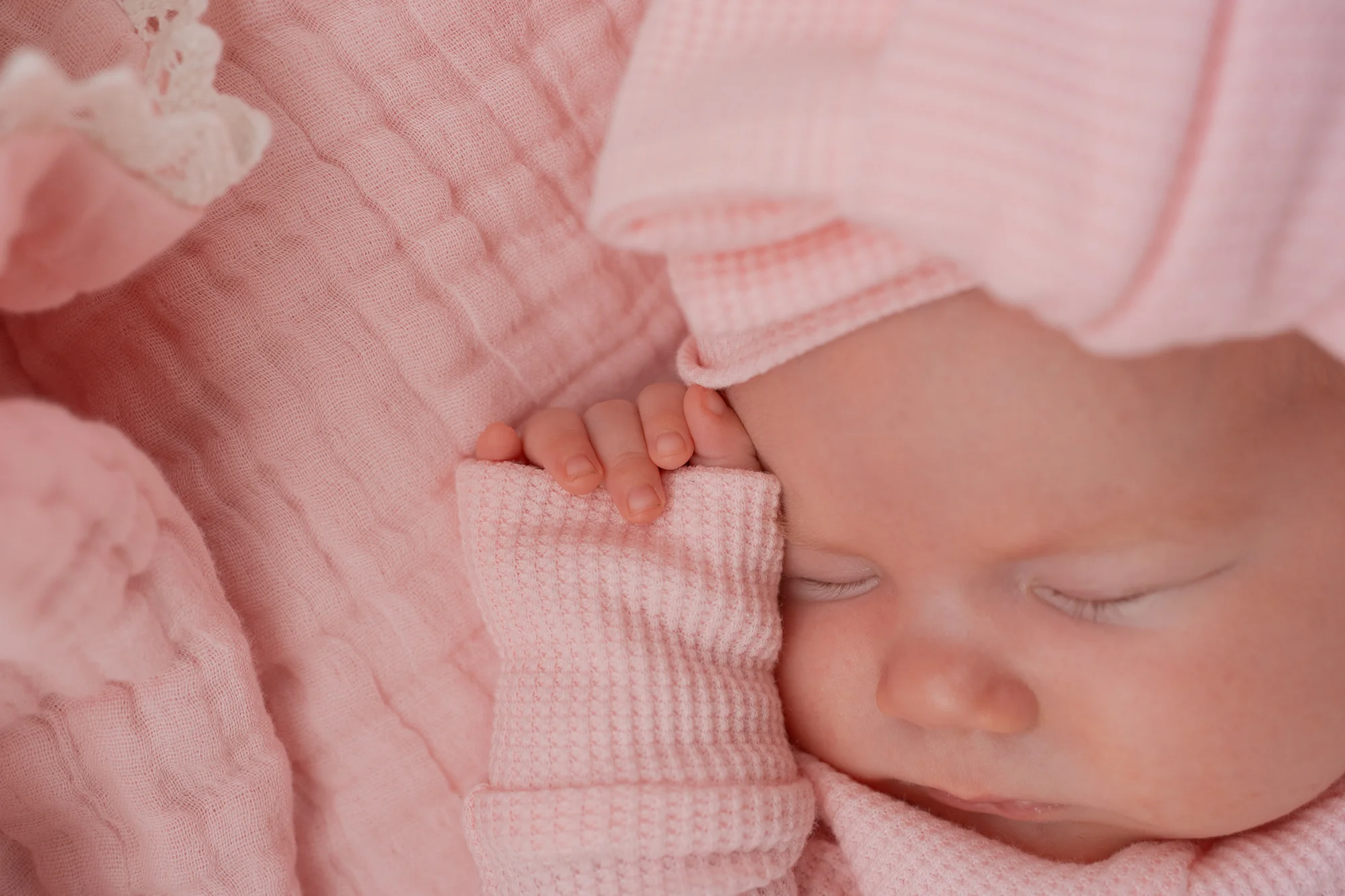Frill Zip Romper | Baby Pink Waffle - Image 4