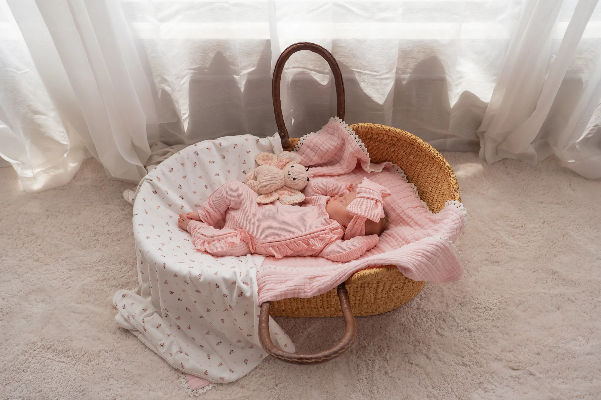 Frill Zip Romper | Baby Pink Waffle - Image 5