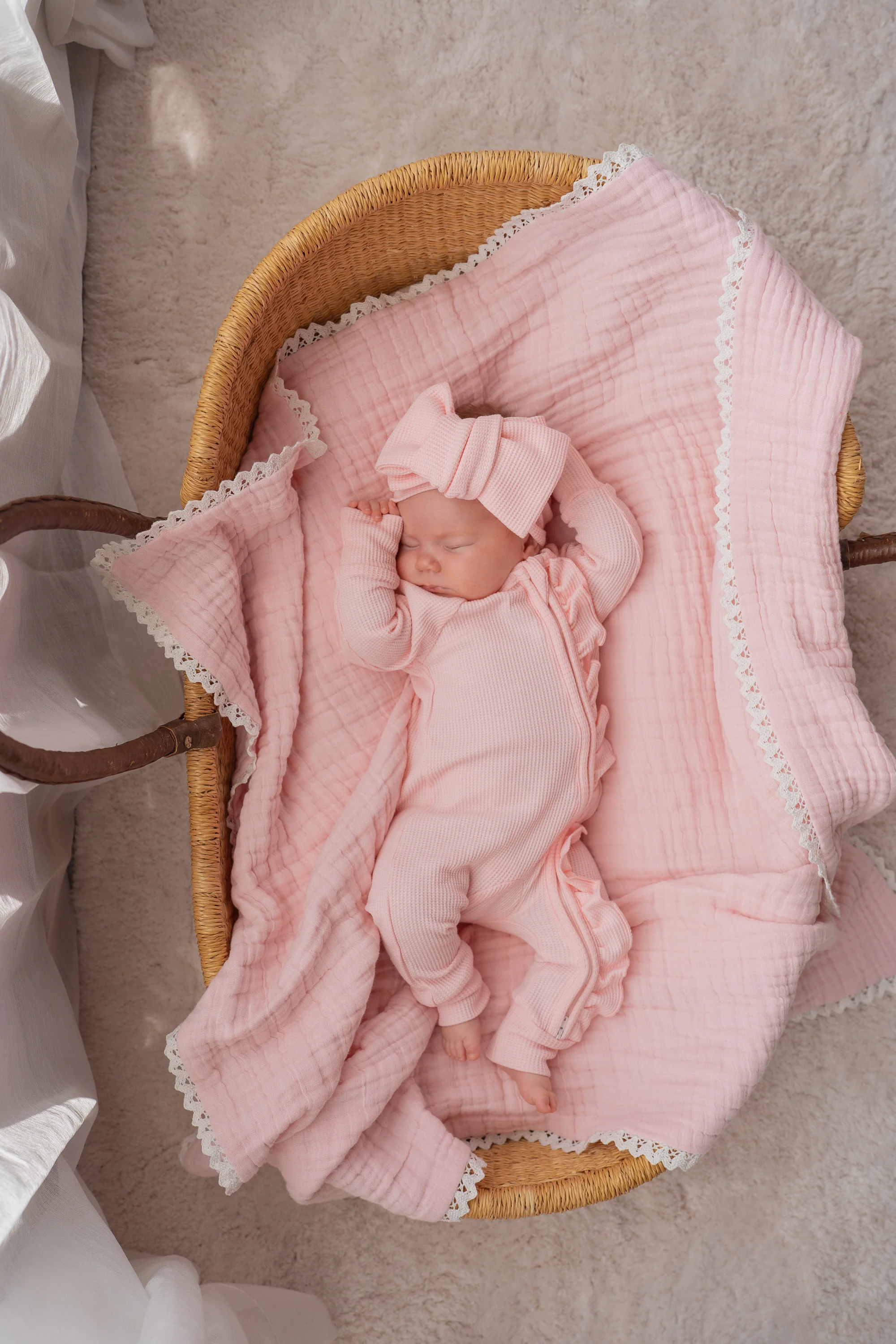 Frill Zip Romper | Baby Pink Waffle - Image 6