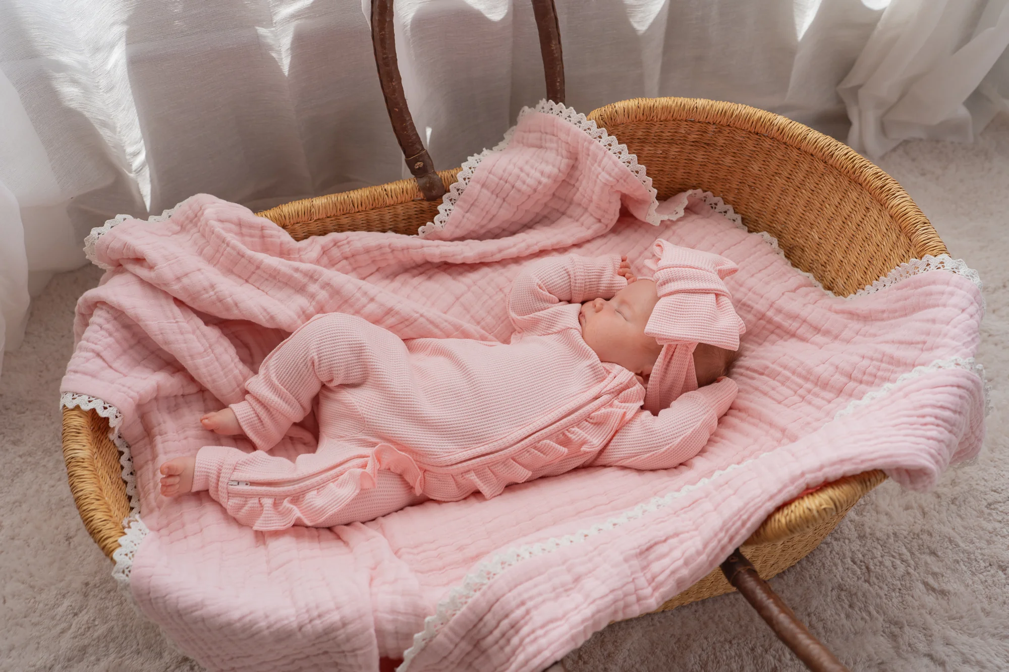 Frill Zip Romper | Baby Pink Waffle - Image 7