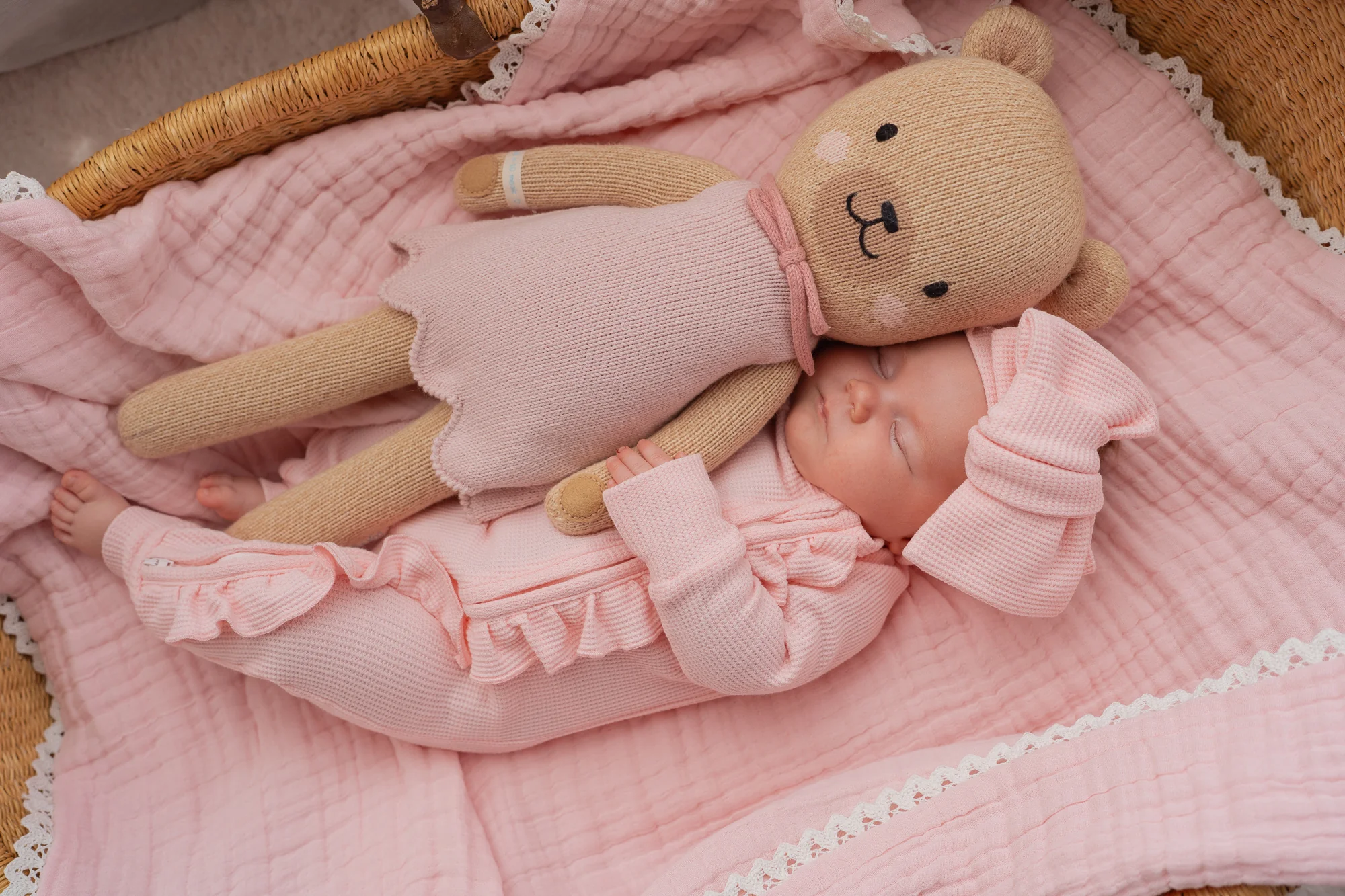 Frill Zip Romper | Baby Pink Waffle - Image 8