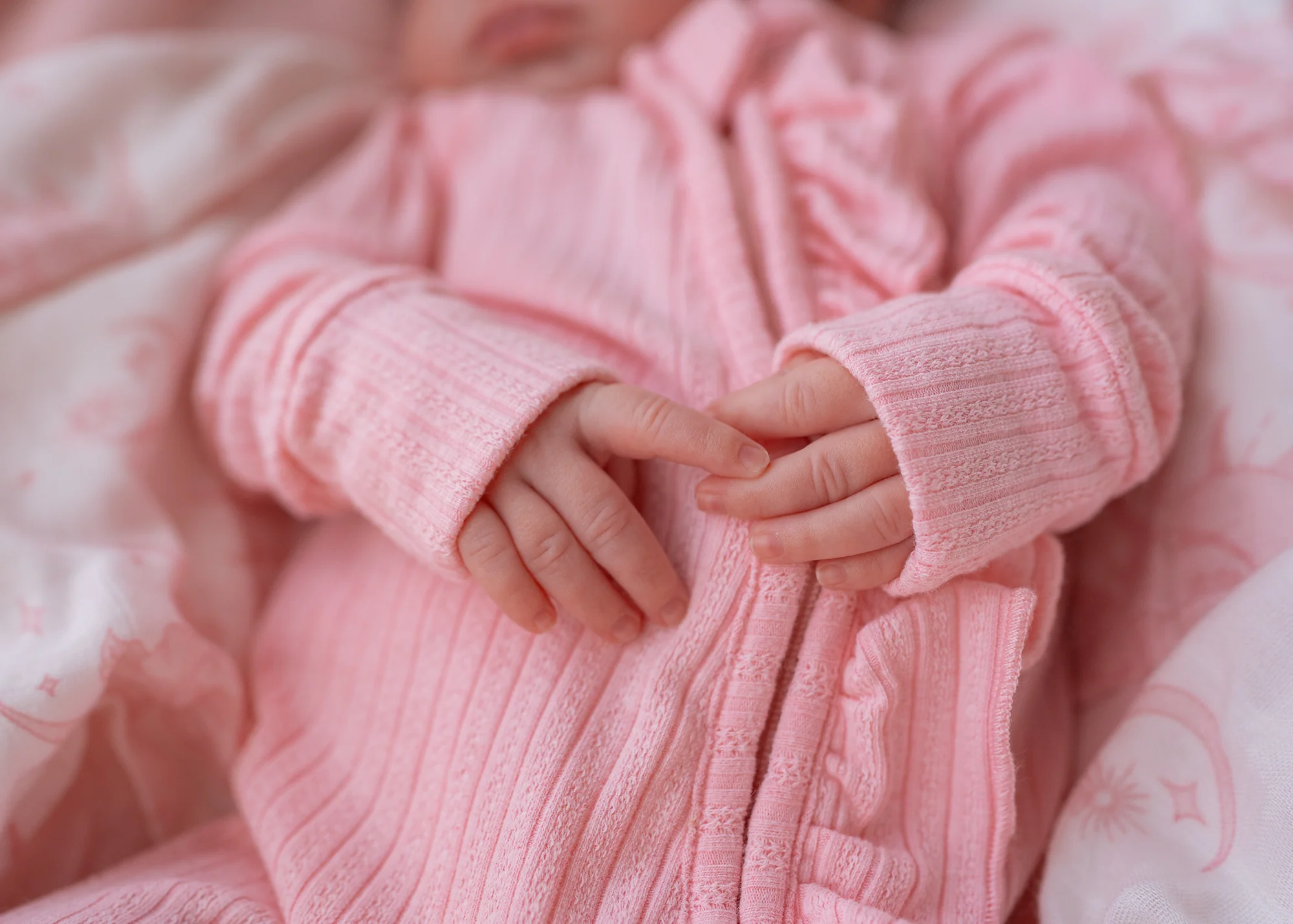 Frill Zip Romper | Peony Rib Pointelle - Image 3