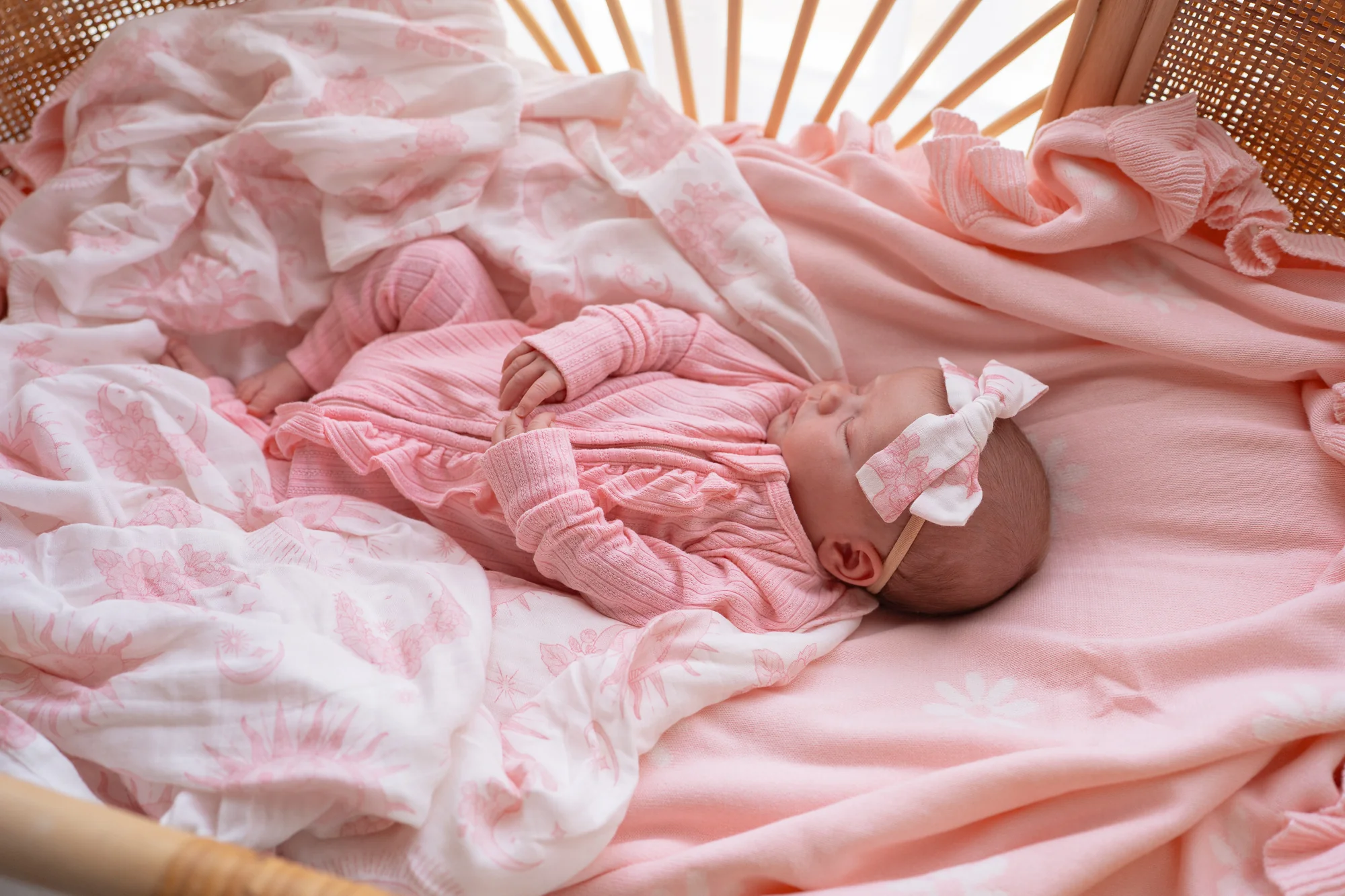 Frill Zip Romper | Peony Rib Pointelle - Image 4