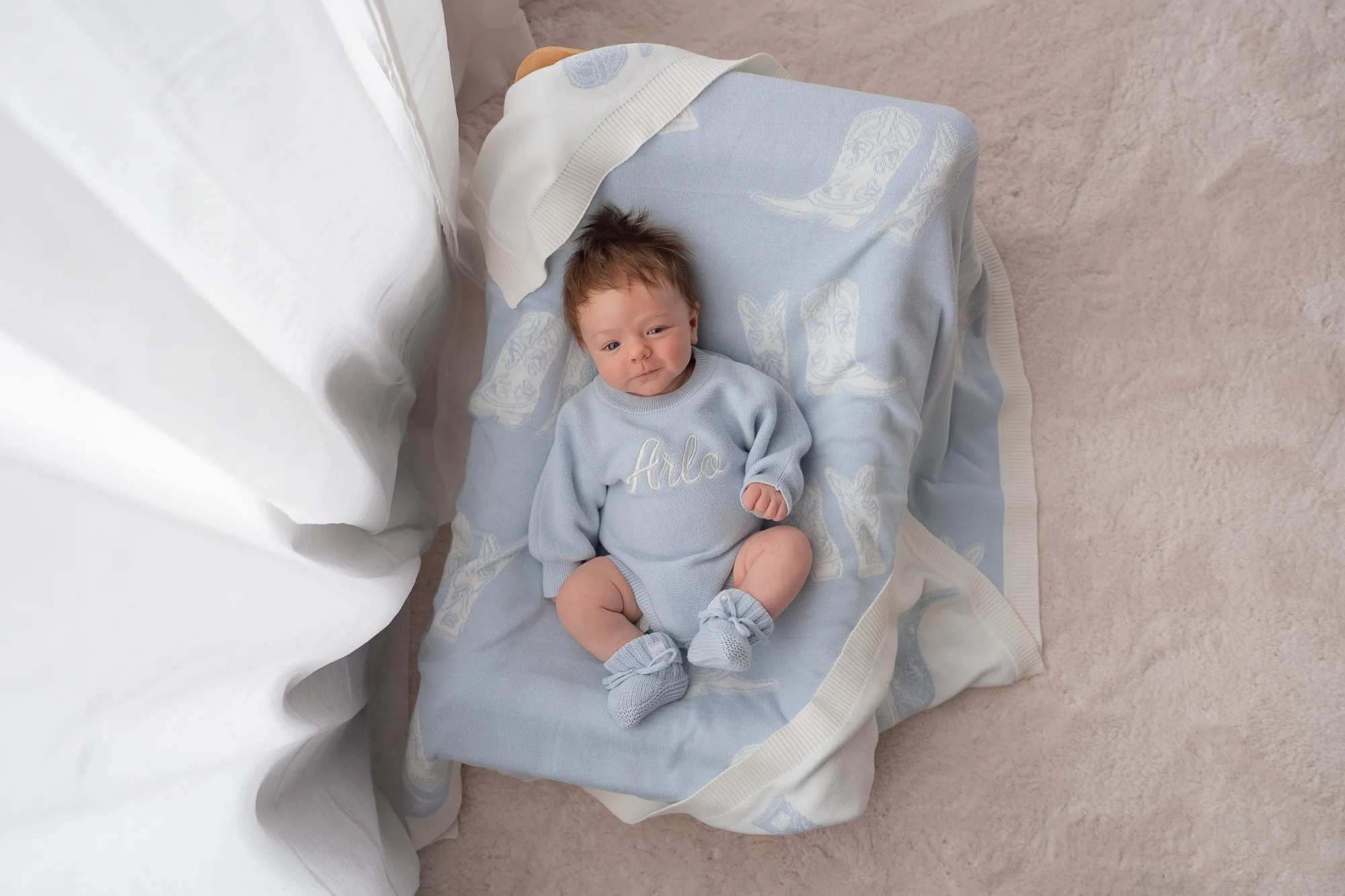 Knit Blanket | Sky Blue Cowboy Boots - Image 10