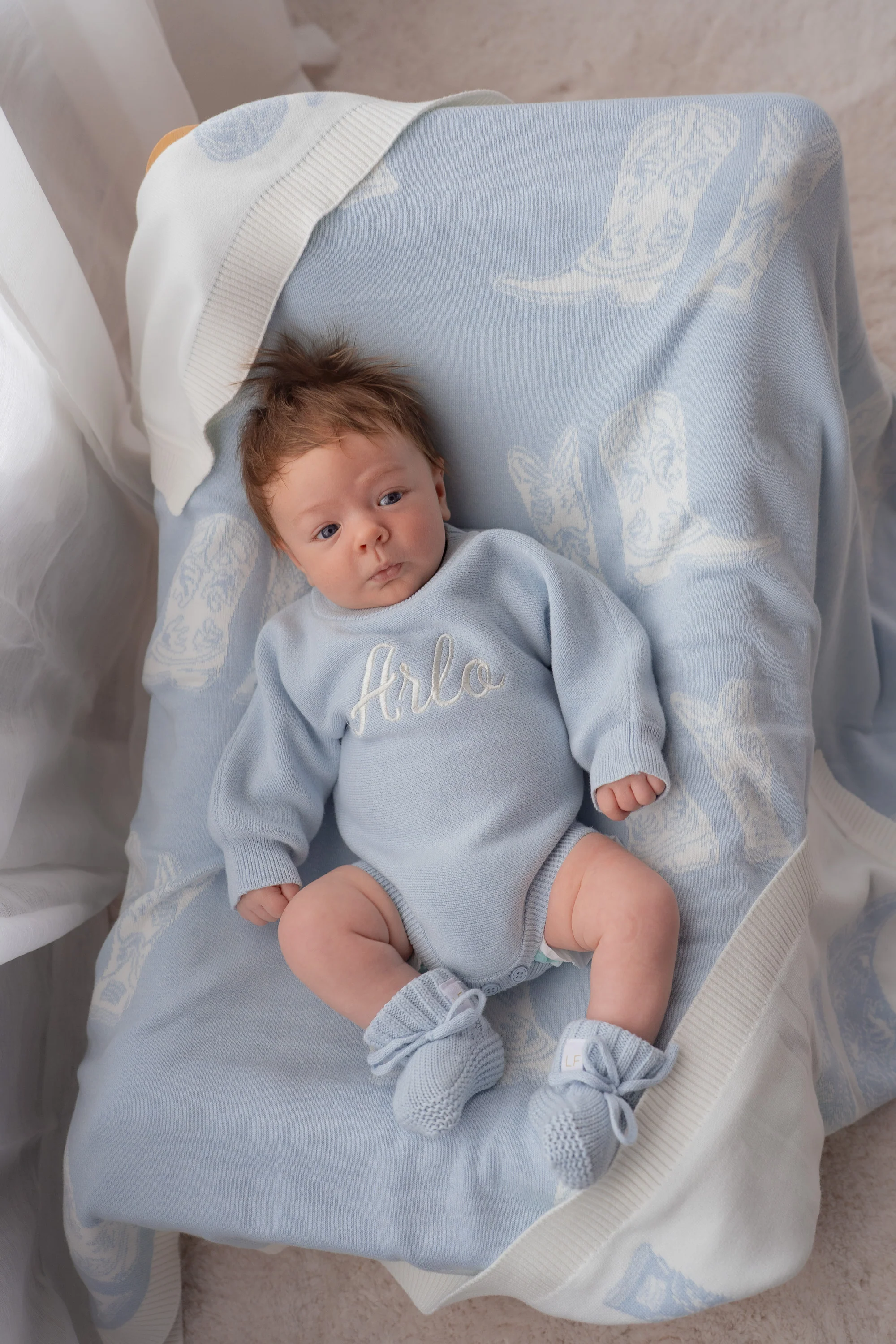 Knit Blanket | Sky Blue Cowboy Boots - Image 4