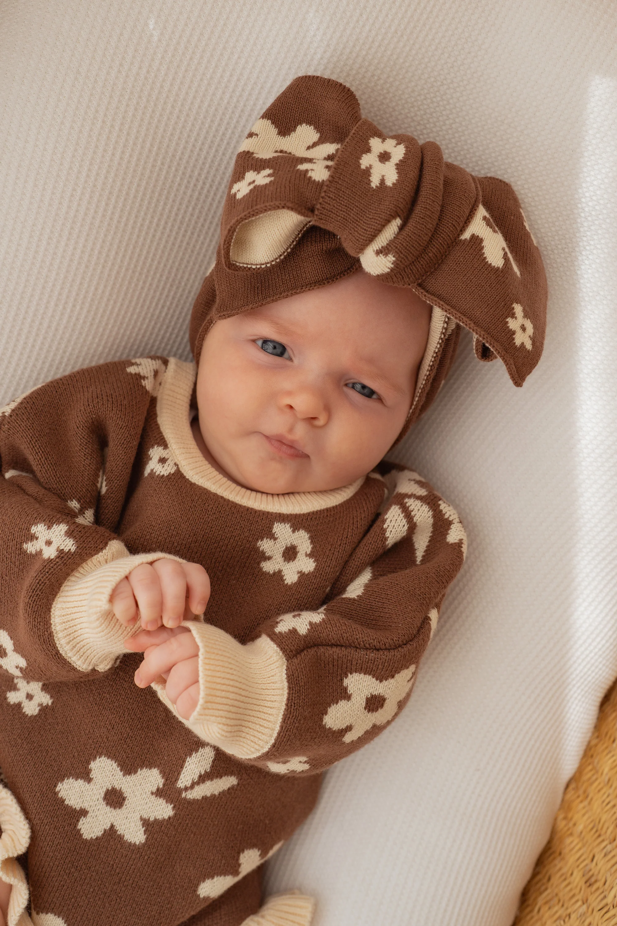 Knitted Oversized Topknot | Daisy Floral Chocolate