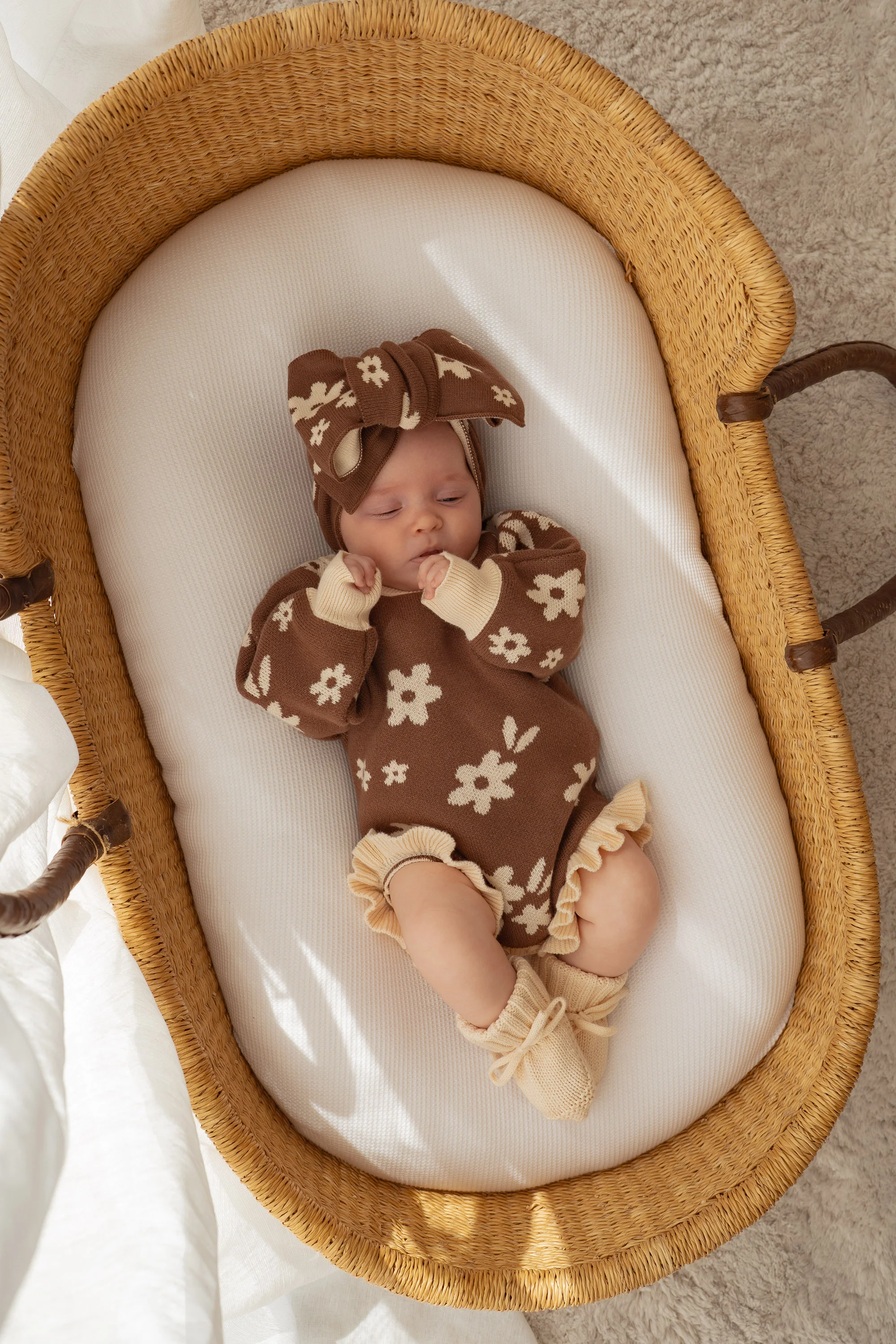 Knitted Oversized Topknot | Daisy Floral Chocolate - Image 3