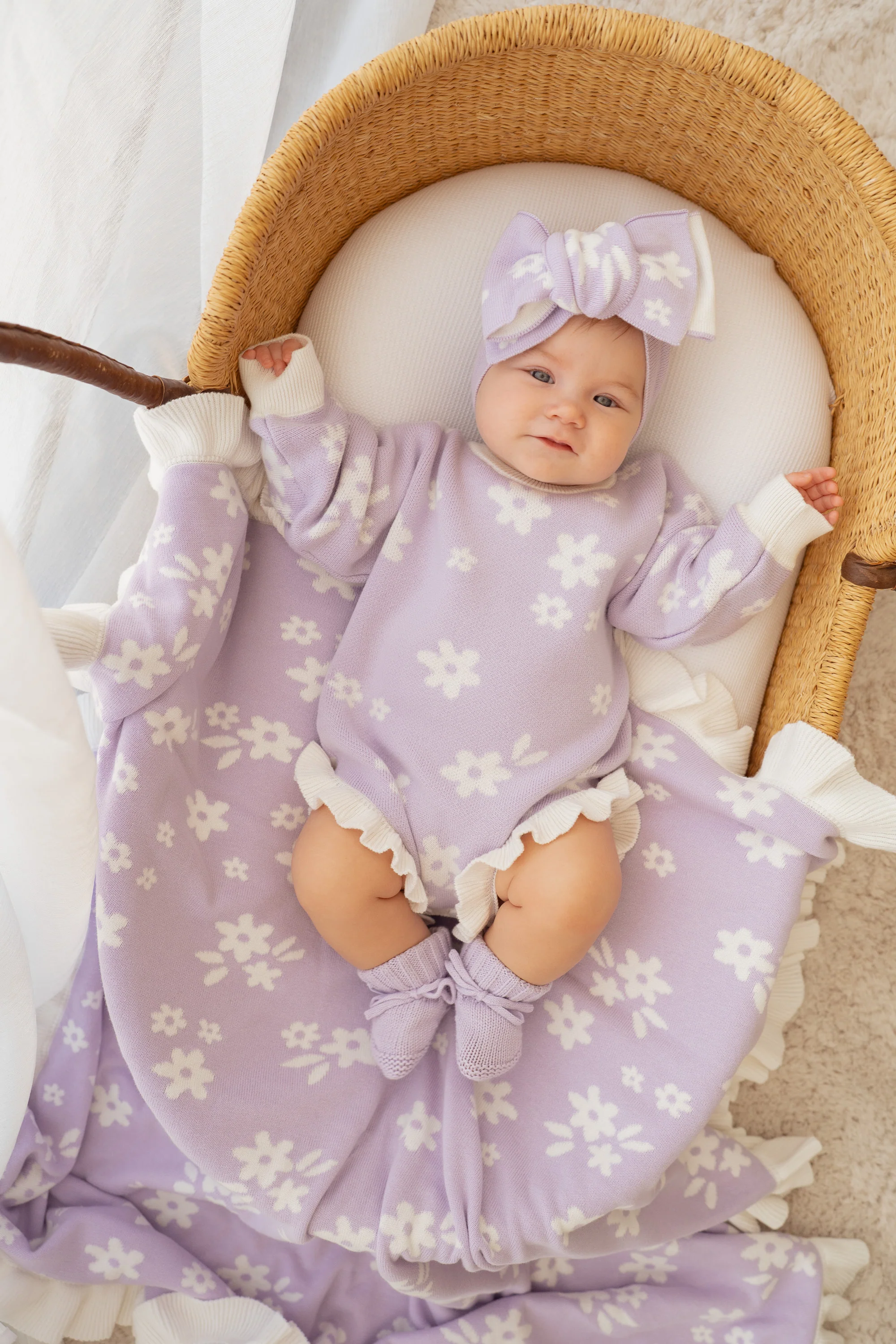 Frill Knit Romper | Daisy Floral Lilac