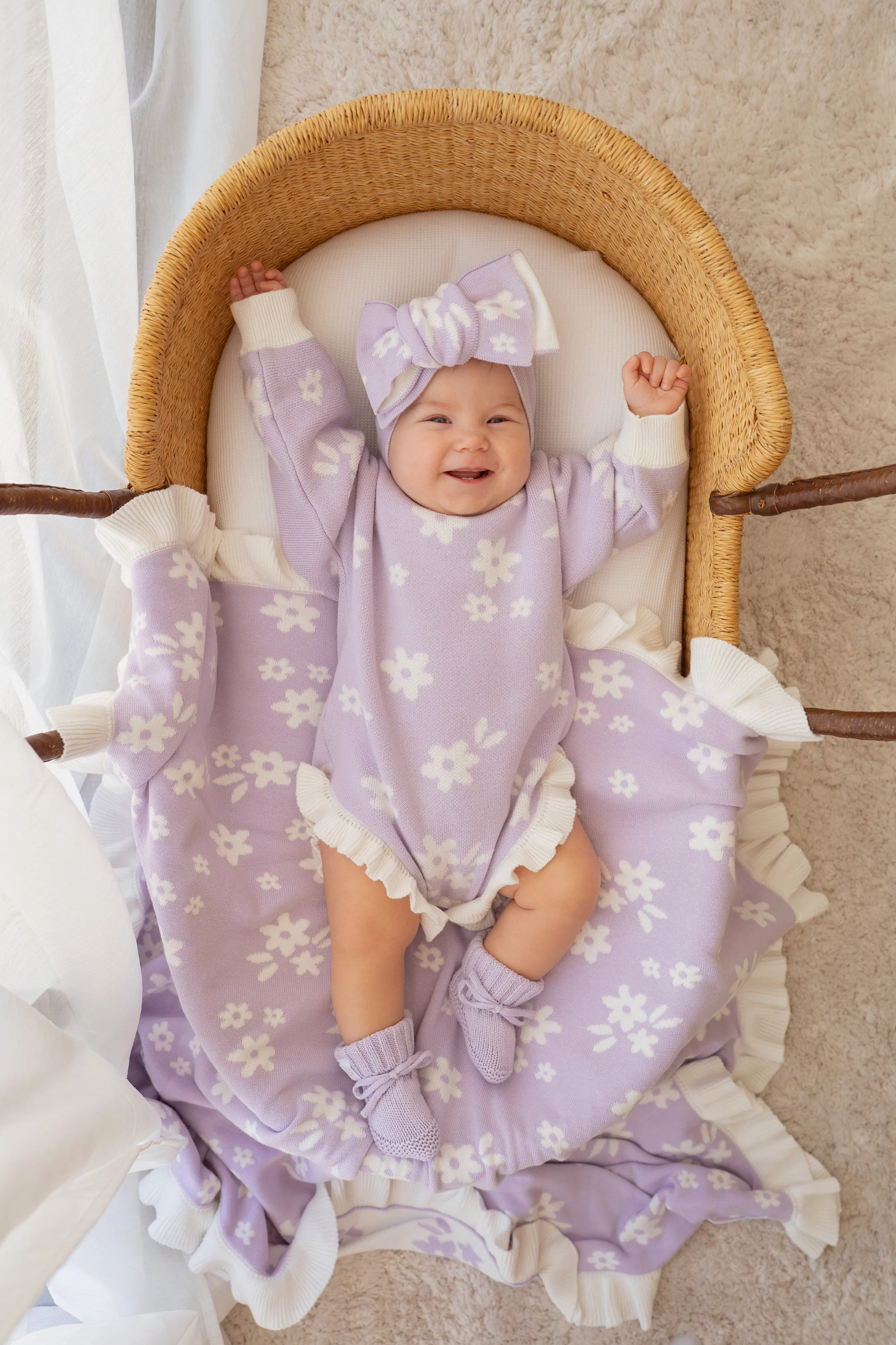 Frill Knit Romper | Daisy Floral Lilac - Image 2
