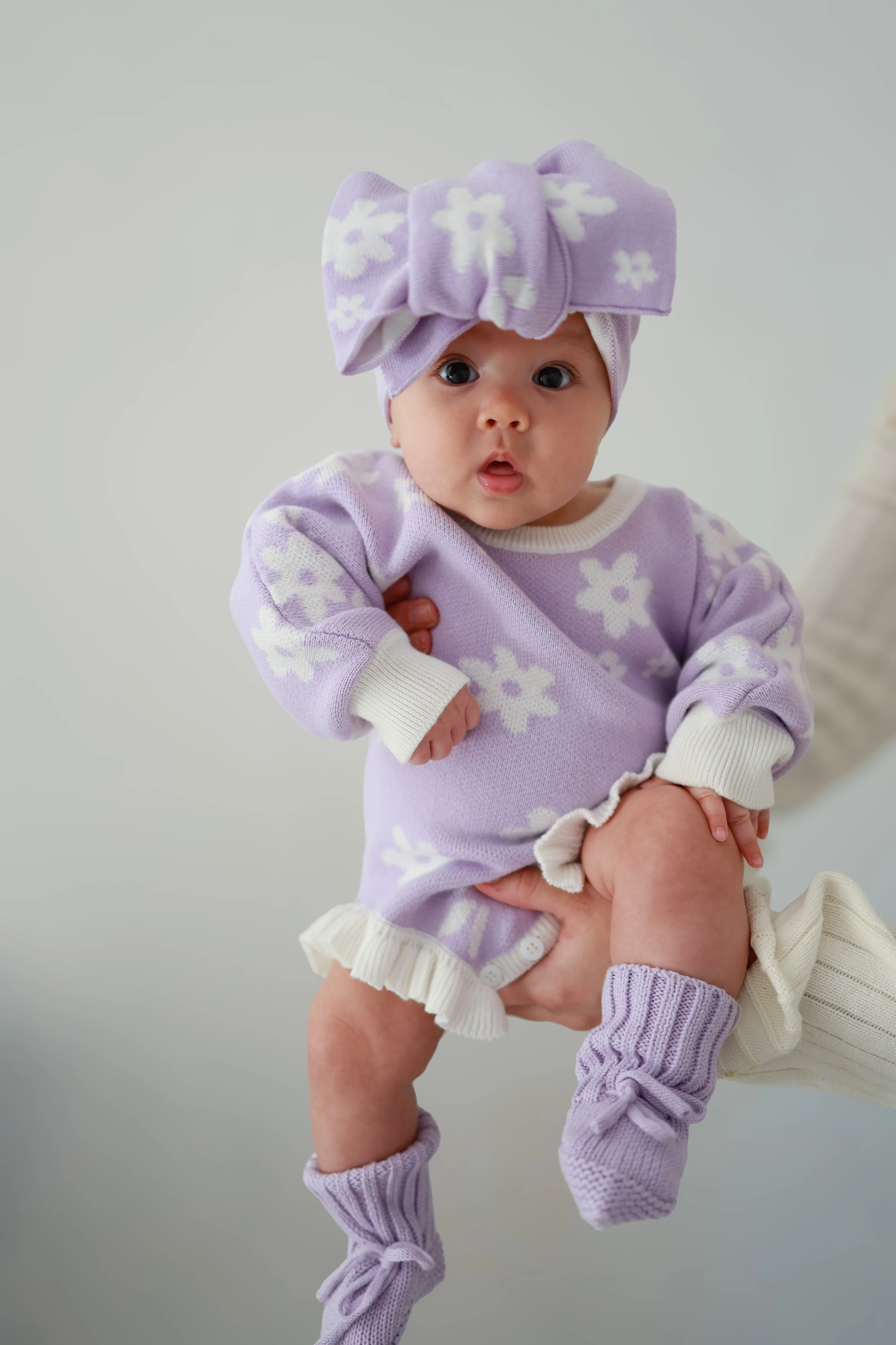 Frill Knit Romper | Daisy Floral Lilac - Image 3