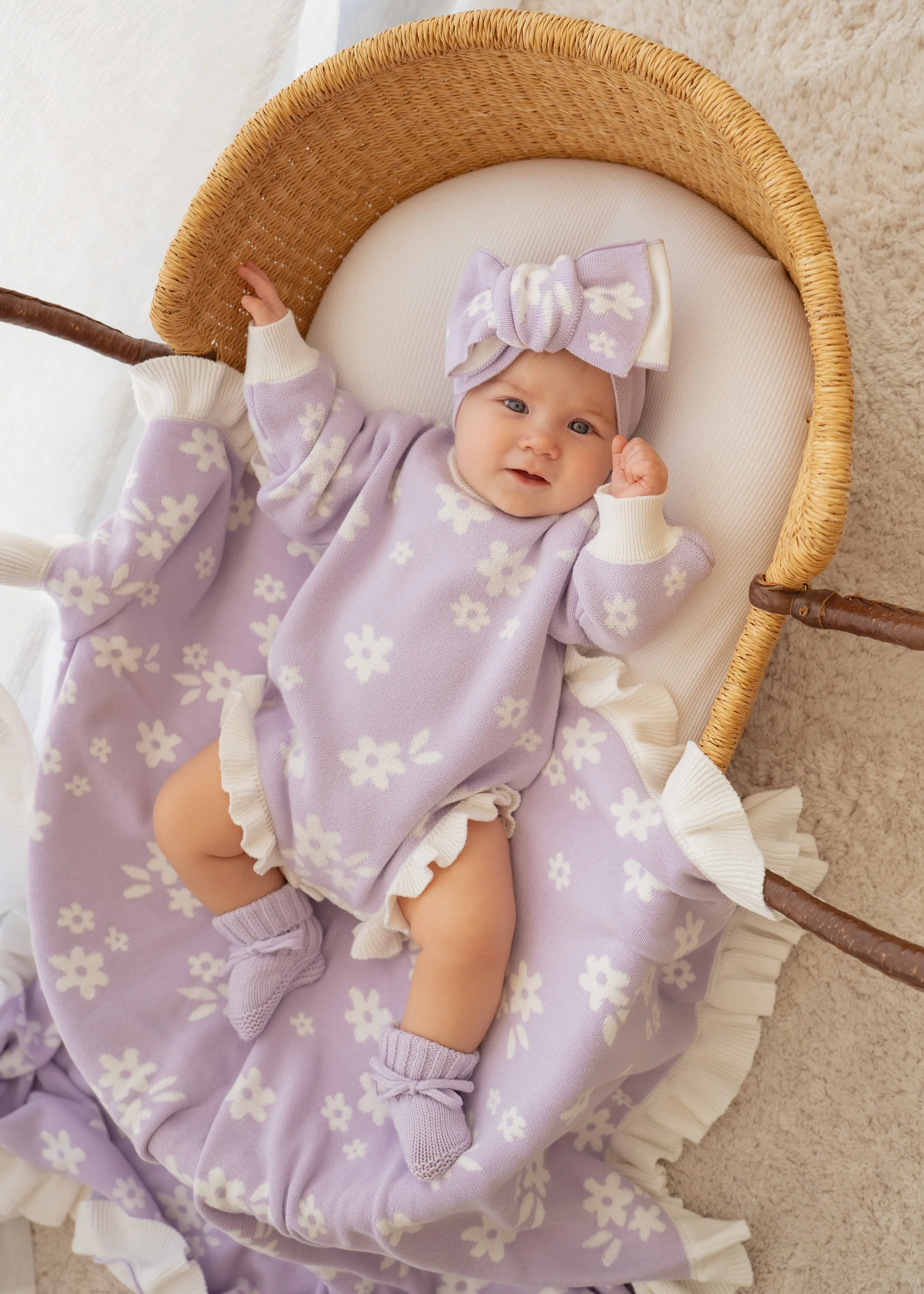 Frill Knit Romper | Daisy Floral Lilac - Image 4