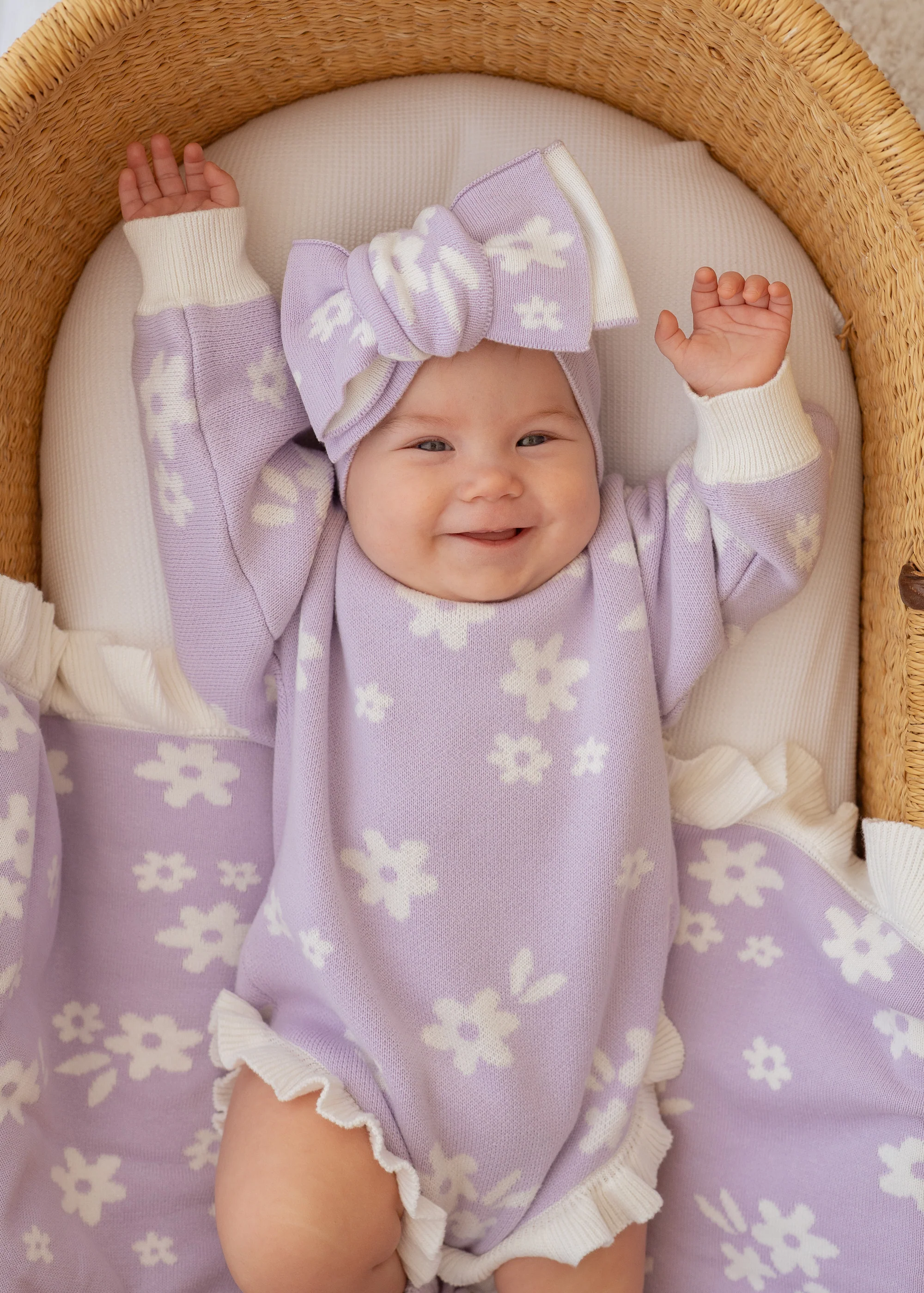 Frill Knit Romper | Daisy Floral Lilac - Image 7