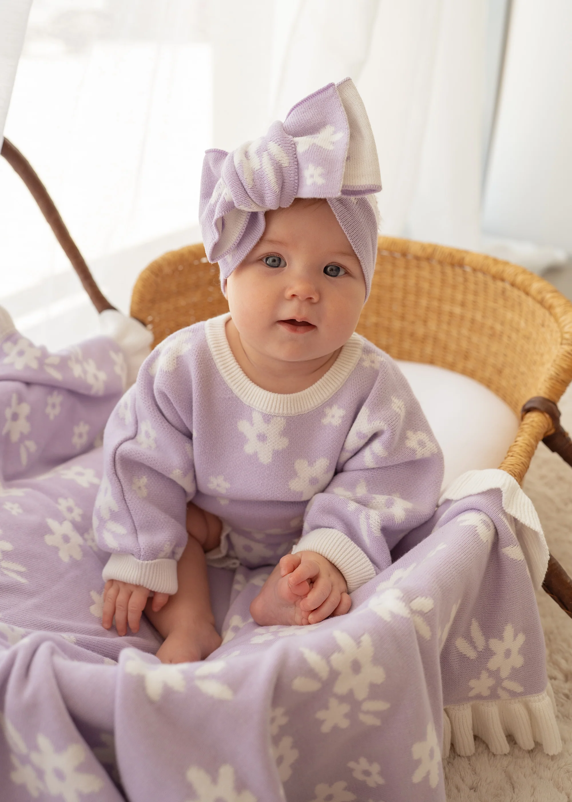Frill Knit Romper | Daisy Floral Lilac - Image 8