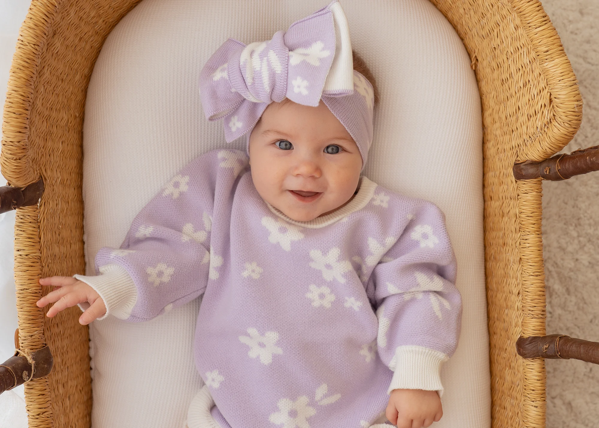 Frill Knit Romper | Daisy Floral Lilac - Image 9