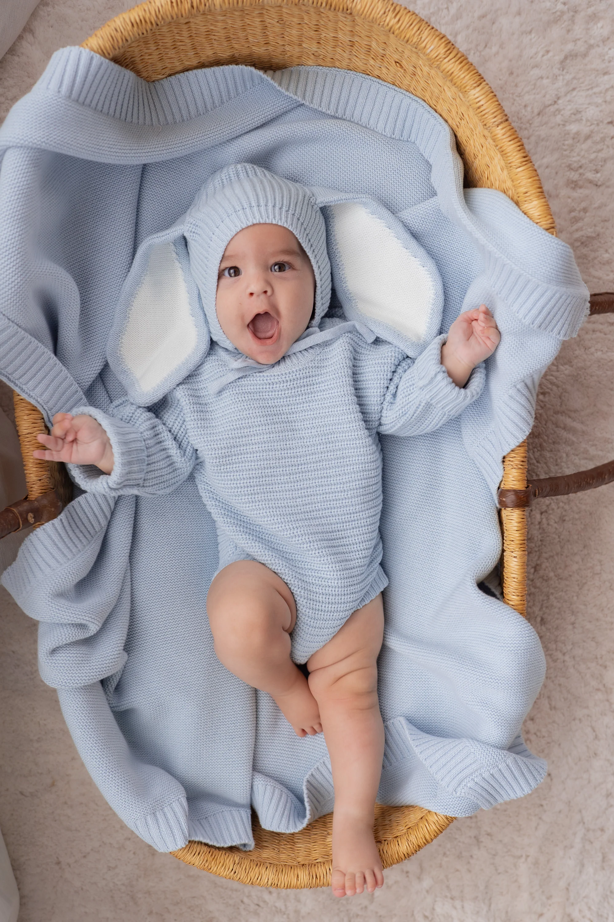 Knitted Bunny Bonnet | Sky Blue - Image 9