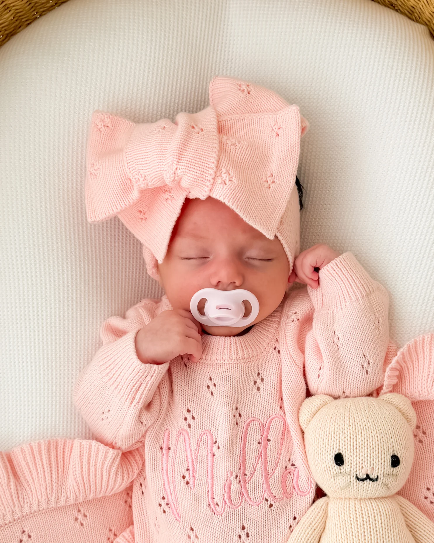 Knitted Oversized Topknot | Baby Pink Pointelle - Image 2