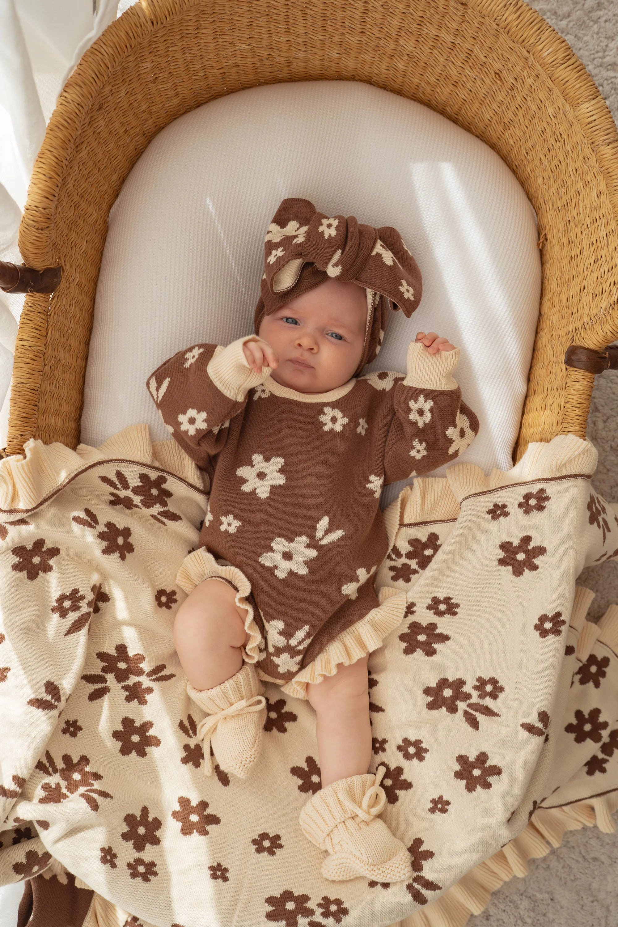 Knitted Oversized Topknot | Daisy Floral Chocolate - Image 2