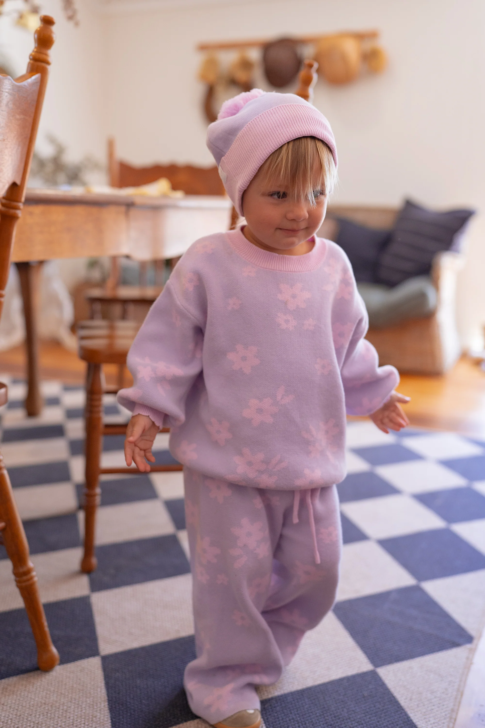 Knitted Pom Beanie | Pastel Lilac Duo Tone - Image 4