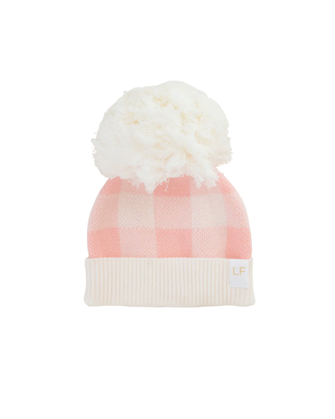 Knitted Pom Beanie | Pink Gingham