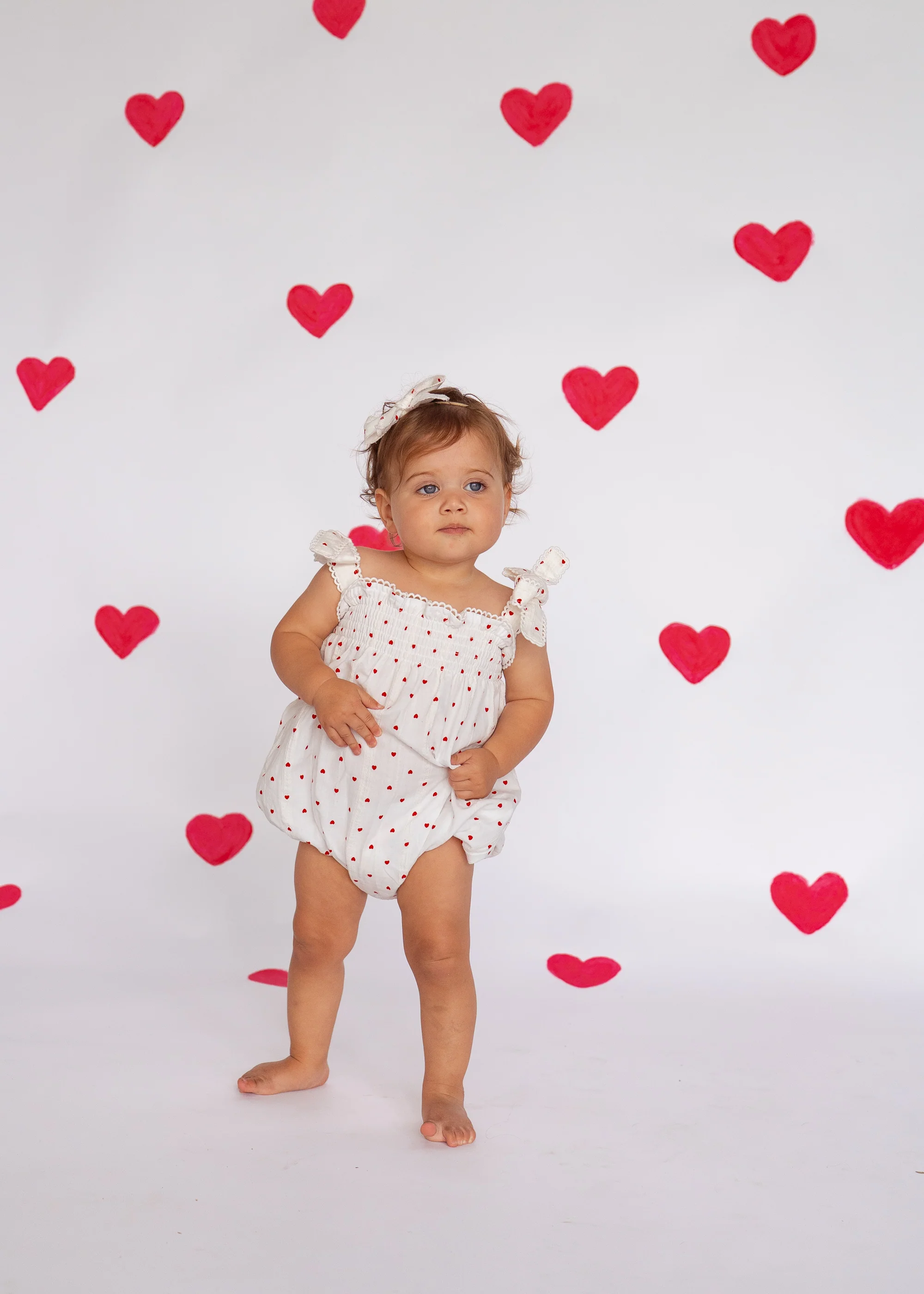 Tie Bubble Romper | Red Hearts Cotton - Image 3